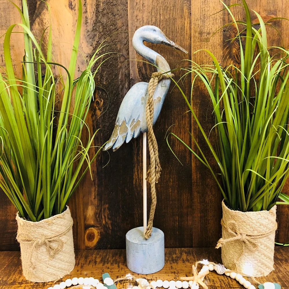 Wooden Blue Heron Figurine - Weathered Wood - 22in 2 Wooden Blue Heron Figurine - Weathered Wood - 22in - Image 2